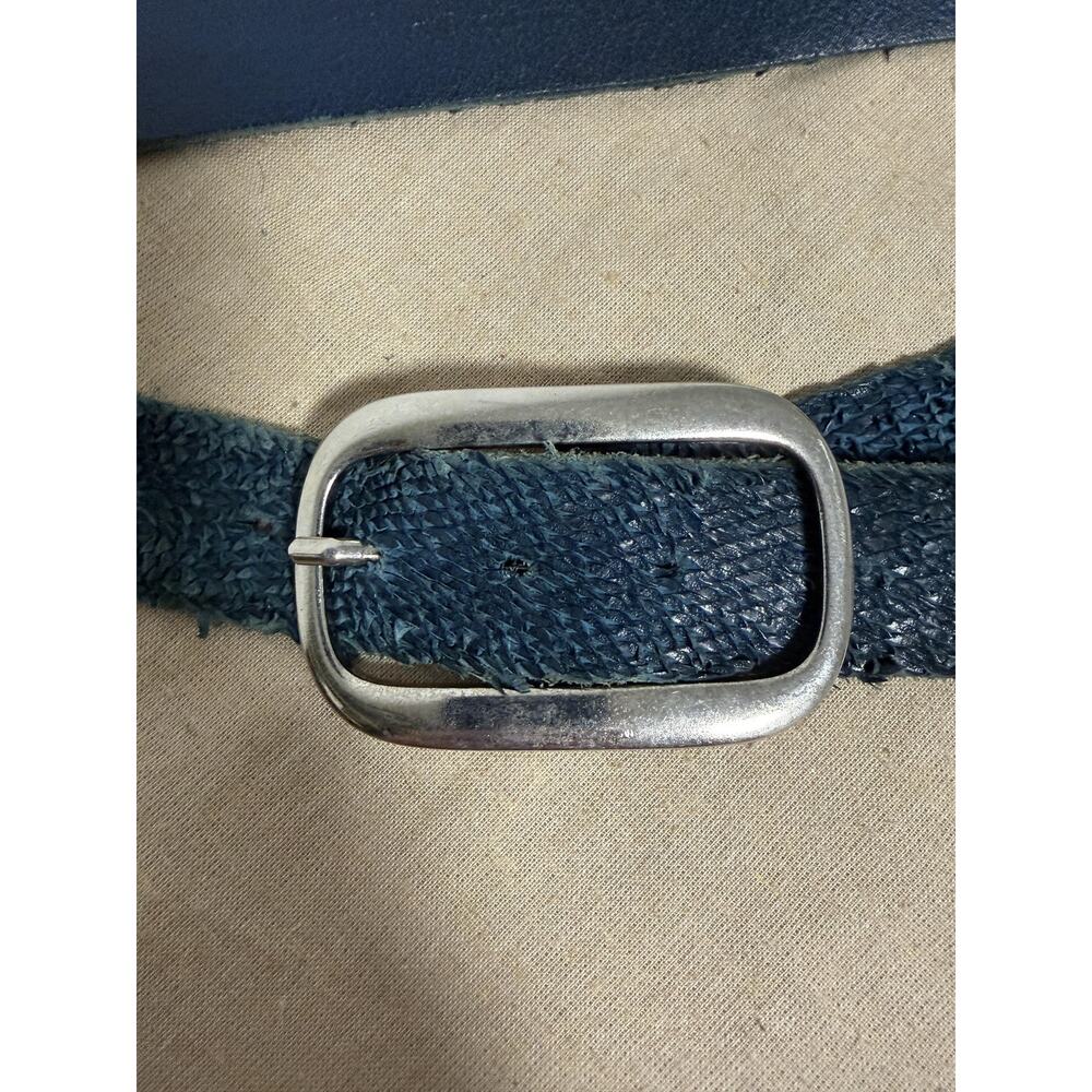 Sangiogold Belt Mens Large Blue Textured Leather Silver Buckle Dress Made Italy